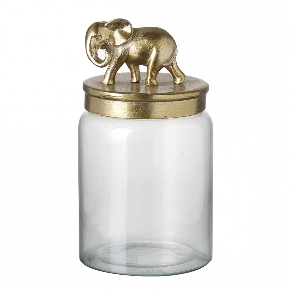 Bilde av Jar Ø10x21 cm ELEPHANT gold glass/aluminium