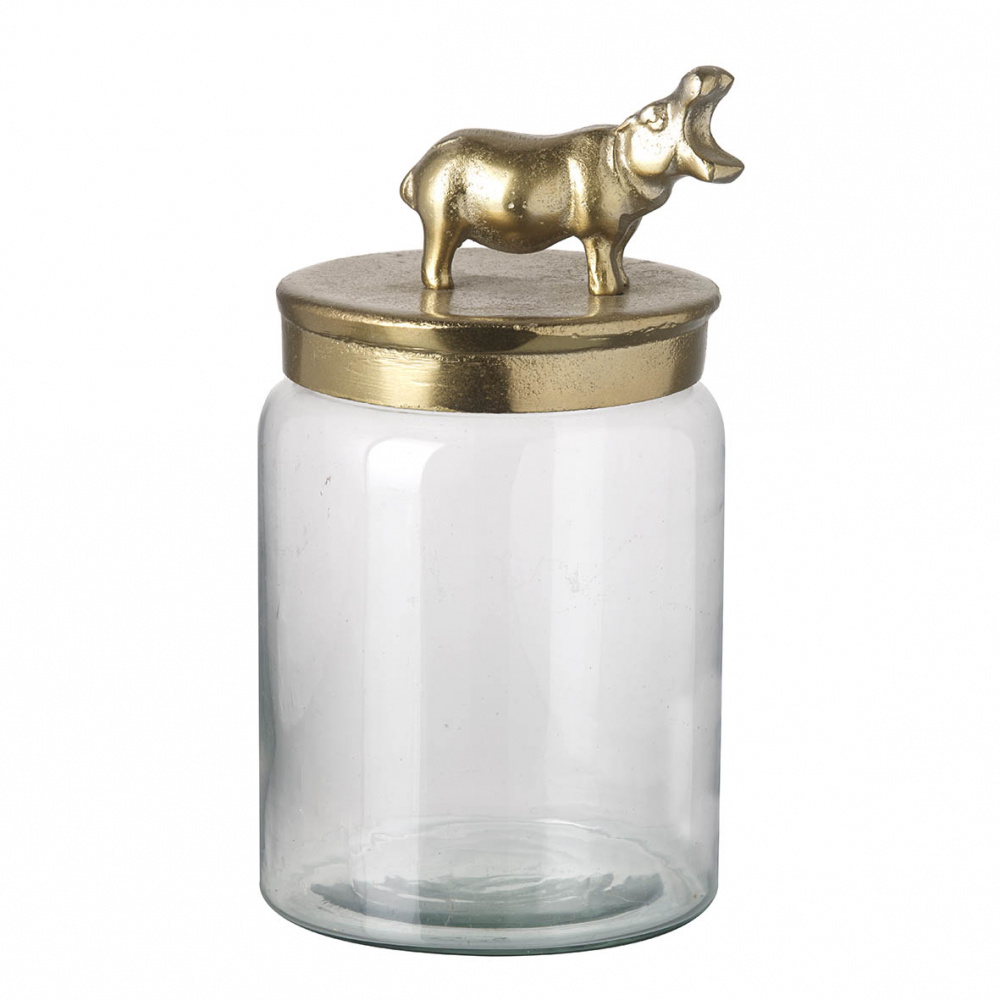 Bilde av P831280 - Jar 10x21 cm HIPPO gold glass/aluminium