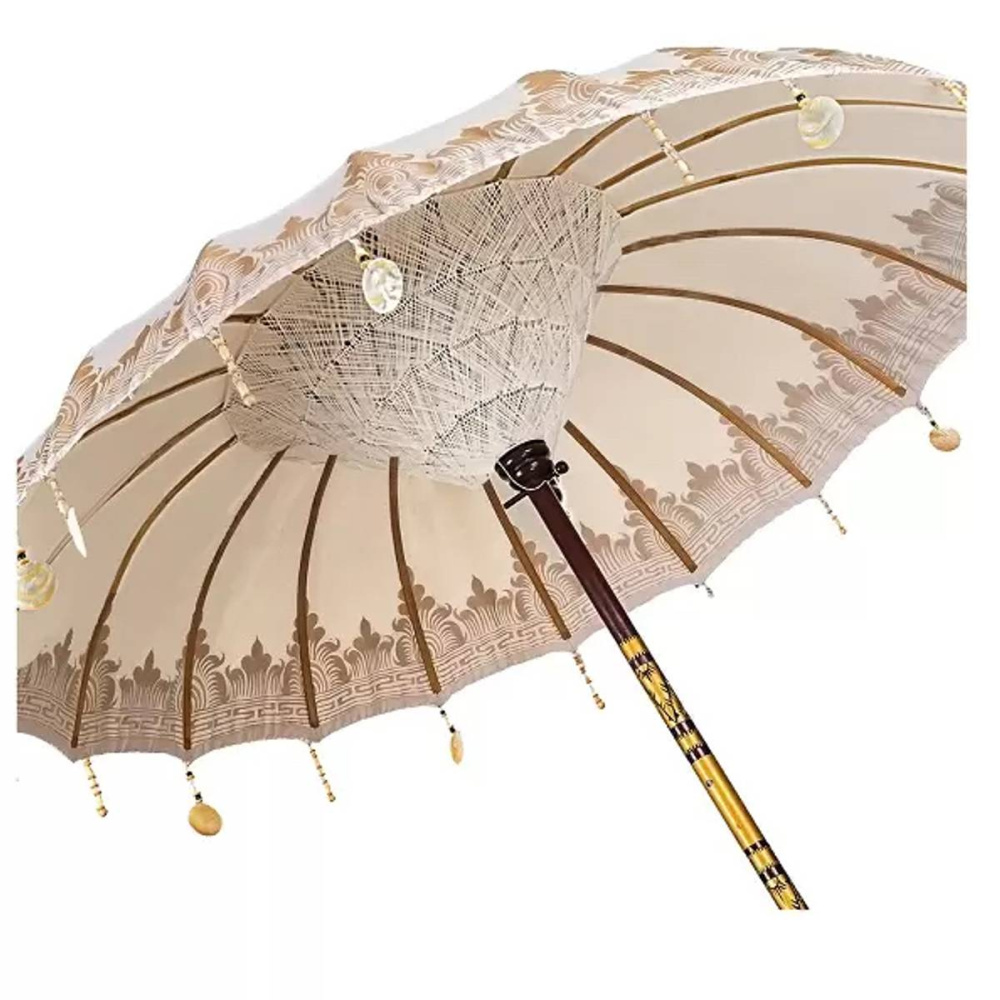 Bilde av Bali parasoll rosa/gull 200 (mrk brunt treverk)