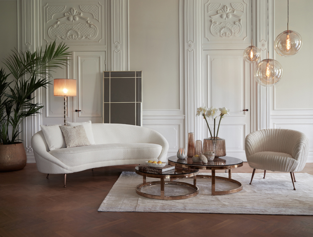 Bilde av Sofa 221x102x80 cm HAZEL boucl cream+bronze